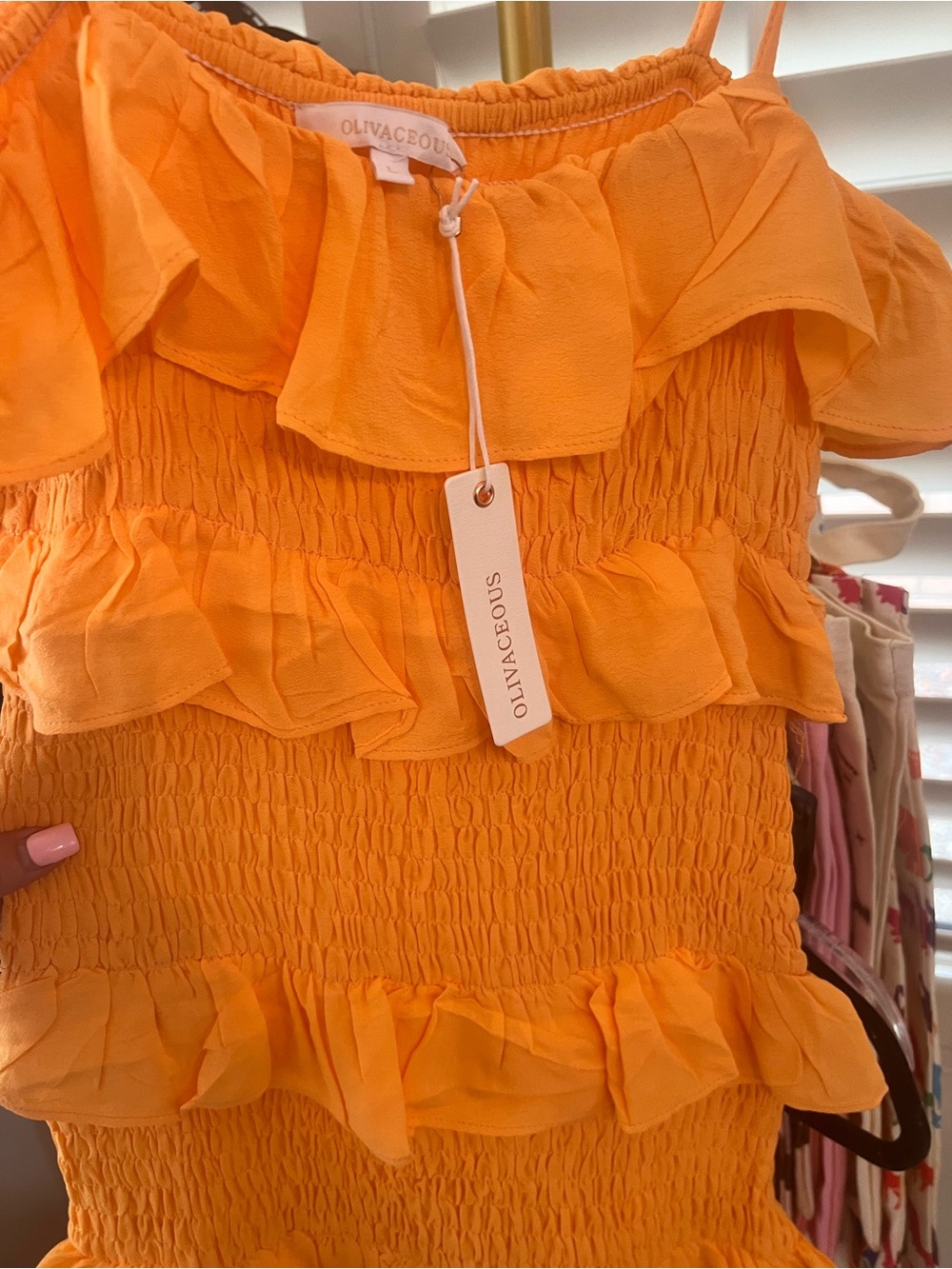Olivaceous Bright Orange Tiered Smocked Mini Dress - Picture 5 of 5